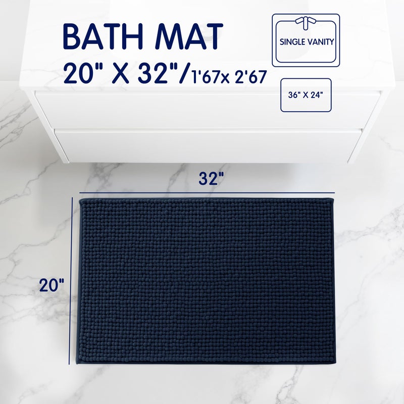 SUBRTEX Bathroom Rugs, 20" x 32" Chenille Bath Rug Soft Short Plush Bath Mat Soft Shower Mat Water Absorbent Shower Mat Quick Dry Machine Washable, Navy - Image 2